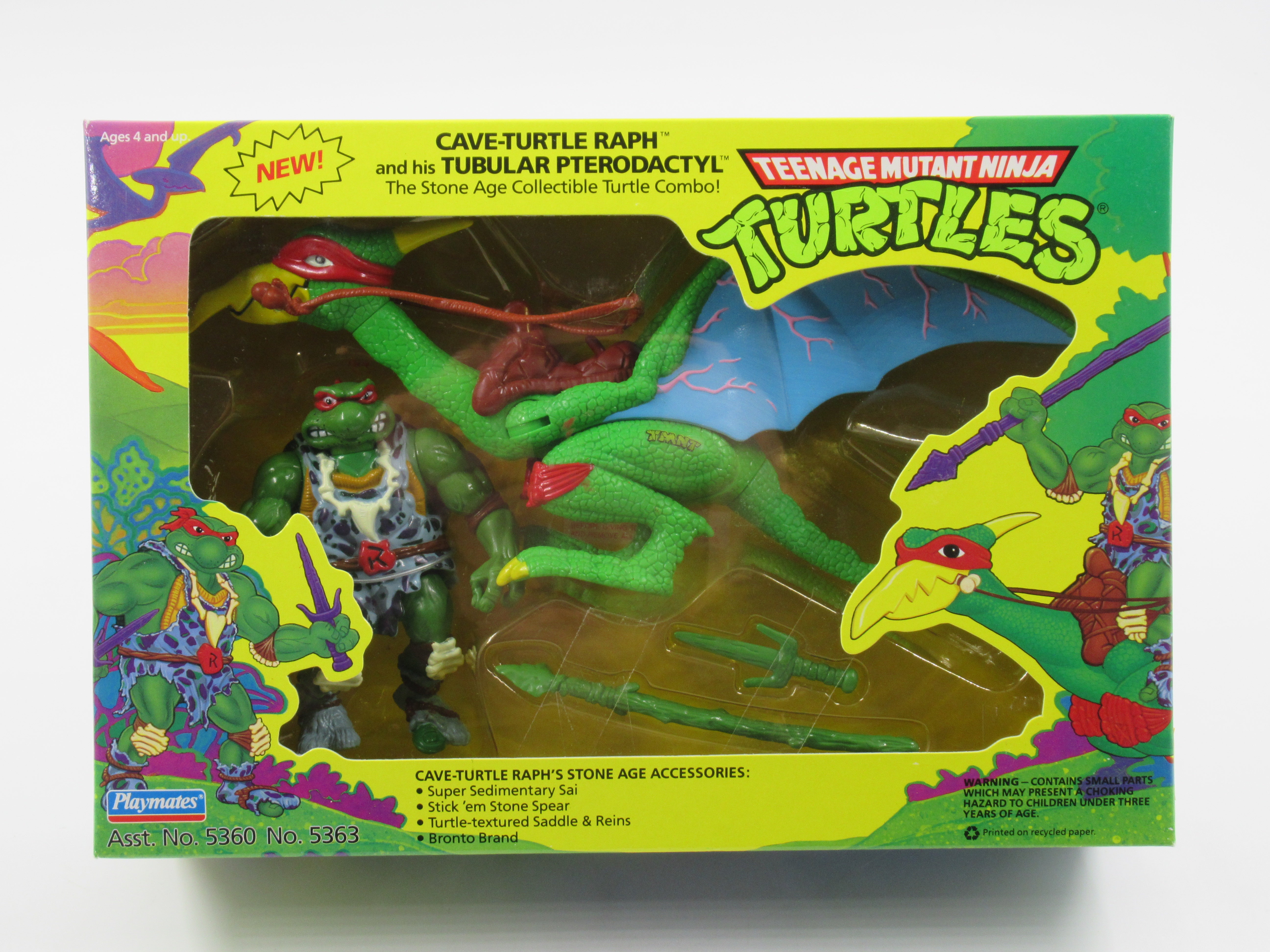 Teenage Mutant Ninja Turtles Cave-Turtle Raph and His Tubular Pterodactyl 4" Figure TMNTs - Playmates (1993)